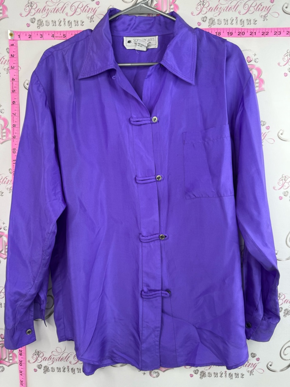 Sophisticates by Jonathan Martin, silk Bold Purple Satin Button-Front Blouse